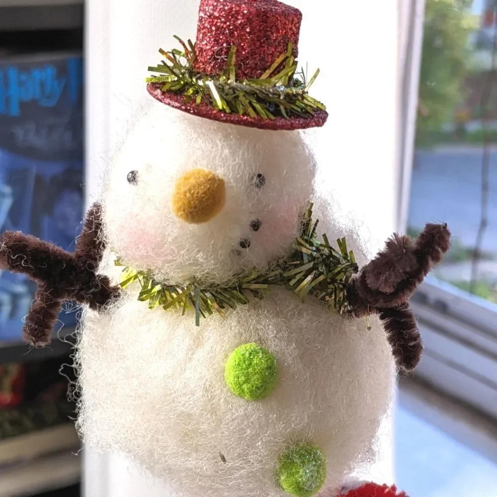 Set Of Three Fluffy Little Snowmen Christmas Tree Ornaments
